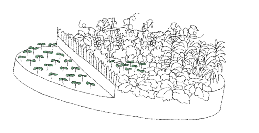 Abstract green and black cross-section representing plurality.